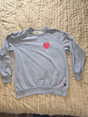 Aviator Nation Heather Gray Sweatshirt with Red Heart Patch Size Large